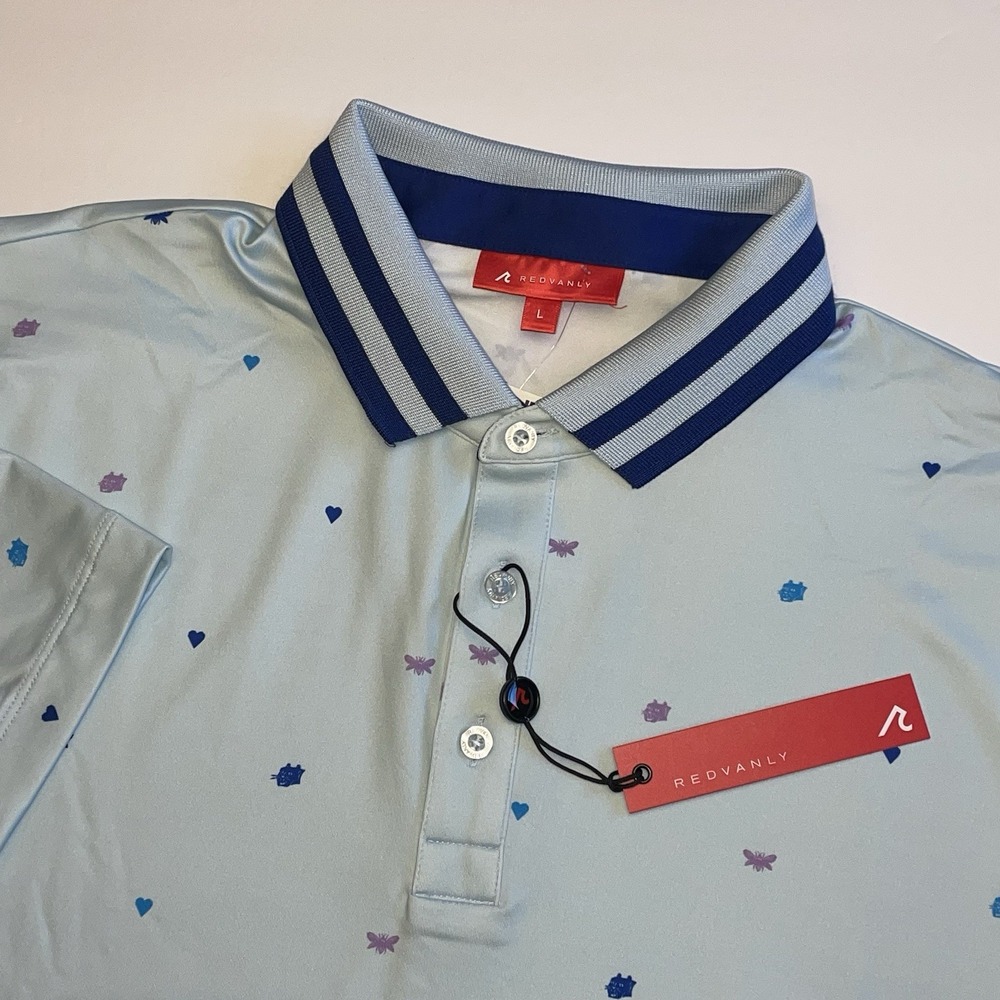 NEW Redvanly Langham Polo Men Large Golf Breeze Blue Performance Stretch‎ AOP